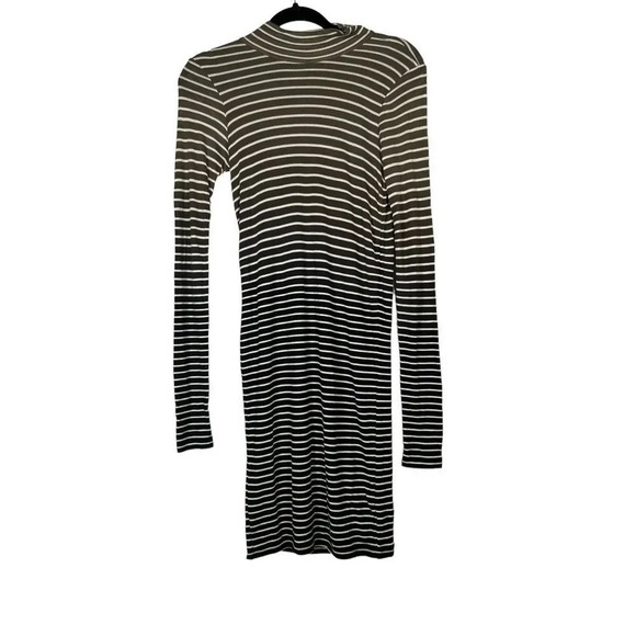 NWT ATM Dip Dye Stripe Dress Black Combo Knit Ribbed Size Small - Picture 2 of 9